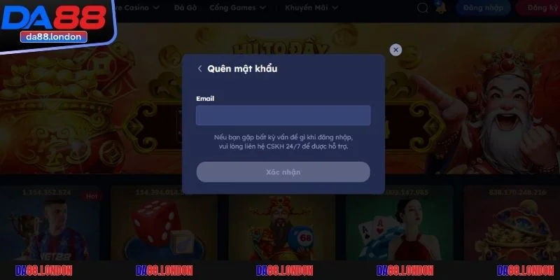 Giao diện khôi phục mật khẩu trên hệ thống nhà cái uy tín